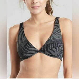 ATHLETA Zuma Plunge Bikini Top Size 32D/DD Herb Olive and Black NWOT